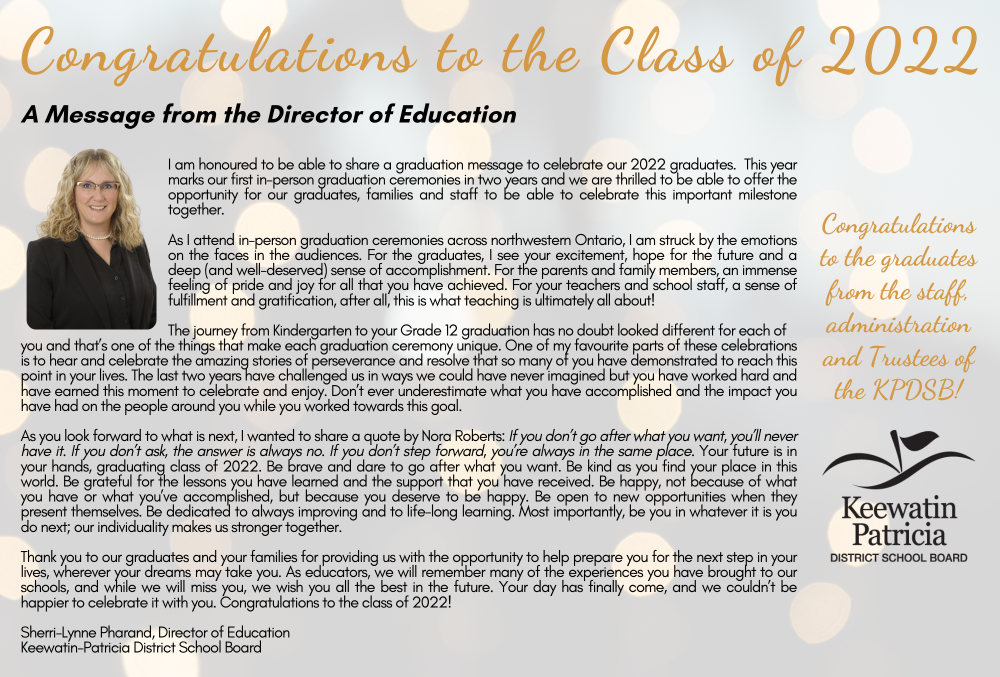 Message to the Graduates from the Director of Education