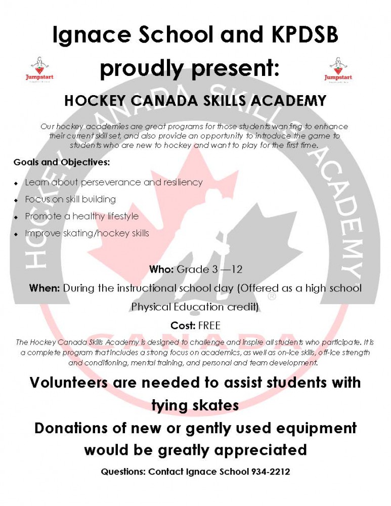 Flyer for Ignace Hockey Canada Skills Academy